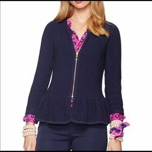 Lily Pulitzer Navy/metallic knit zip sweater S